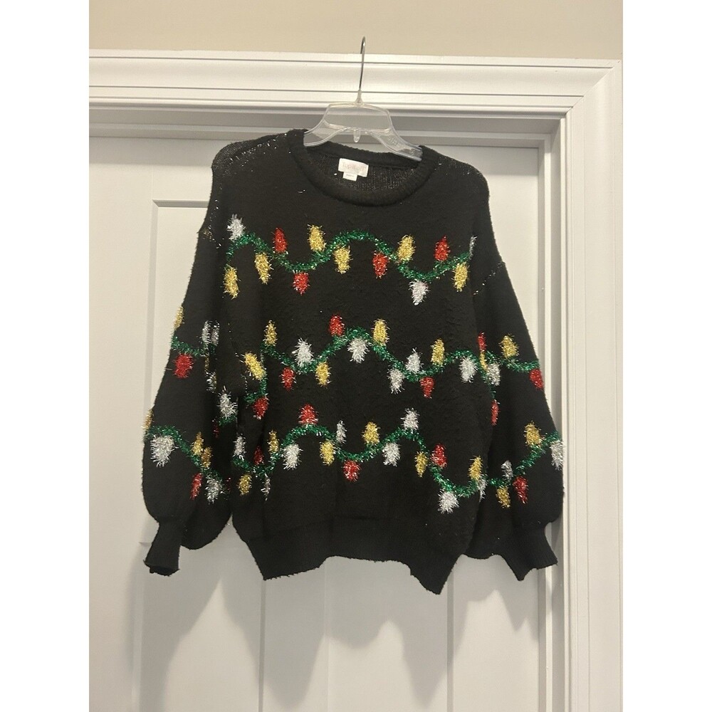 Women’s Size Small Christmas Lights Black Sweater Holiday Whimsy Party Festive